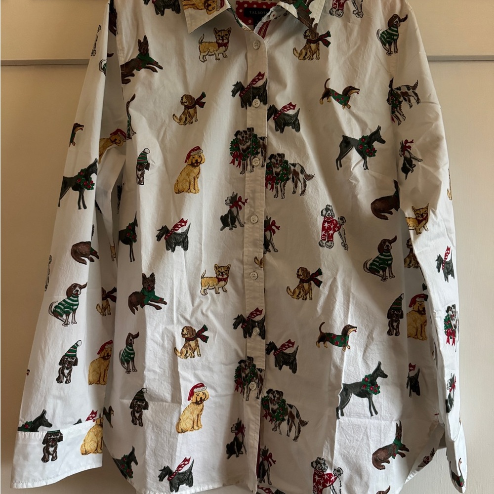 Talbots MODERN CLASSIC SHIRT - DOGS OF CHRISTMAS Size Large - never worn - Picture 4 of 9